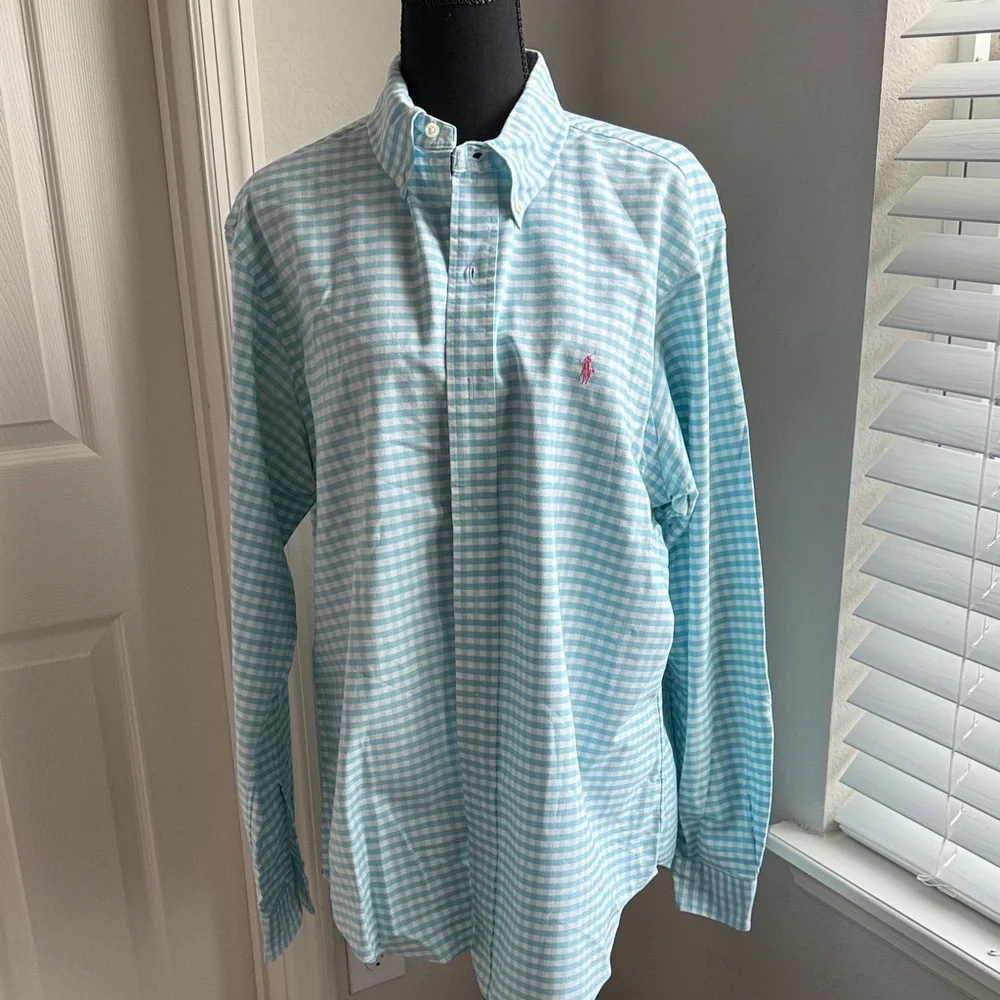 Ralph Lauren custom fit Sky Blue Checkered Men's Shirt - Picture 1 of 5